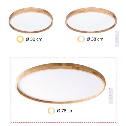 Brilagi - Dimmable LED Ceiling Light ALSON LED/72W/230V 3000-6500K Oak Ø 78 cm + Remote Control