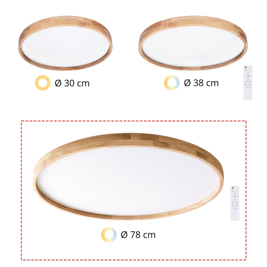 Brilagi - Dimmable LED Ceiling Light ALSON LED/72W/230V 3000-6500K Oak Ø 78 cm + Remote Control