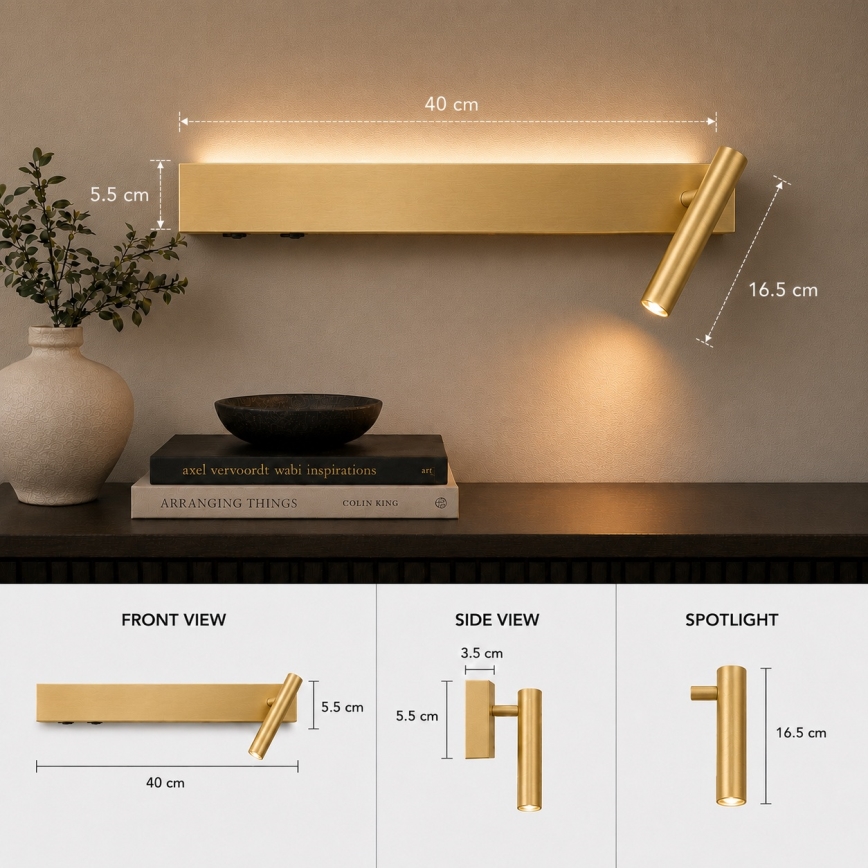 BRILAGI - ARLIX Wall-mounted LED Spotlight LED/3W/230V + LED/7W, Gold, CRI 90