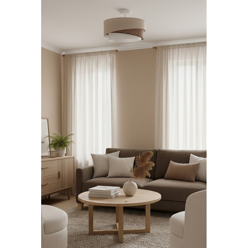 Brilagi - ARROW Flush-Mount Ceiling Light 1xE27/60W/230V Ø 45 cm Beige/Brown/White