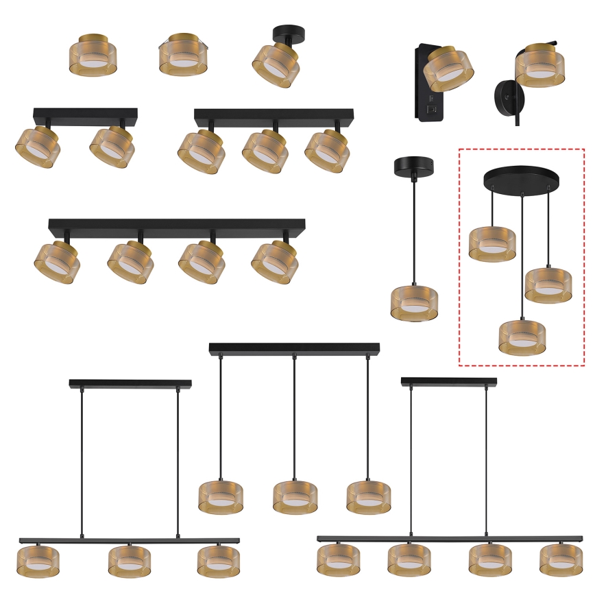 Brilagi - AURA LUX cable-suspended pendant light 3xGX53/30W/230V black/gold