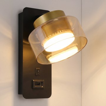 Brilagi - AURA LUX wall lamp with USB port 1xGX53/30W/230V black/gold