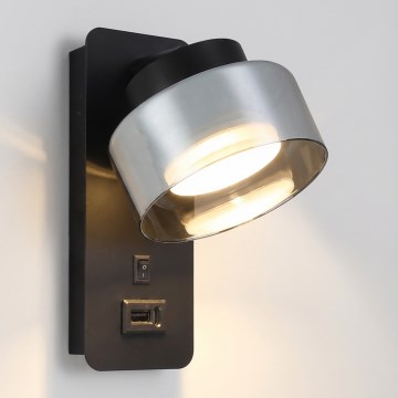 Brilagi - AURA LUX Wall Lamp with USB Port 1xGX53/30W/230V Black/Smoked