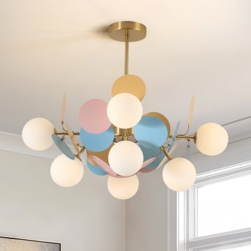 Brilagi - BALMO Stem-Mounted Chandelier 8×G9 / 9W / 230V, Ø 60 cm, Gold/Blue/Pink