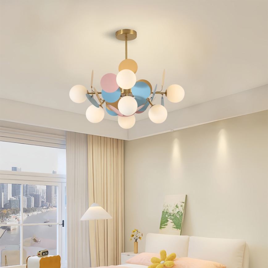 Brilagi - BALMO Stem-Mounted Chandelier 8×G9 / 9W / 230V, Ø 60 cm, Gold/Blue/Pink