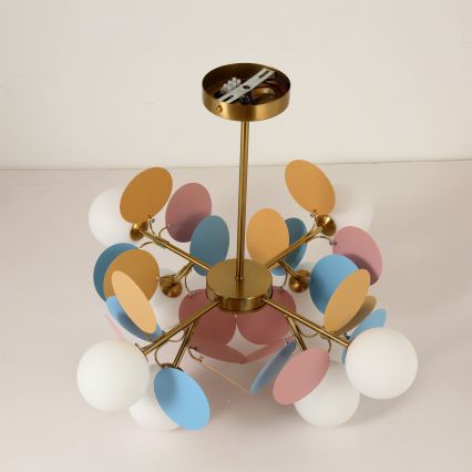Brilagi - BALMO Stem-Mounted Chandelier 8×G9 / 9W / 230V, Ø 60 cm, Gold/Blue/Pink