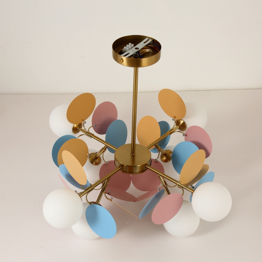Brilagi - BALMO Stem-Mounted Chandelier 8×G9 / 9W / 230V, Ø 60 cm, Gold/Blue/Pink