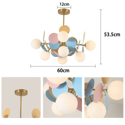 Brilagi - BALMO Stem-Mounted Chandelier 8×G9 / 9W / 230V, Ø 60 cm, Gold/Blue/Pink