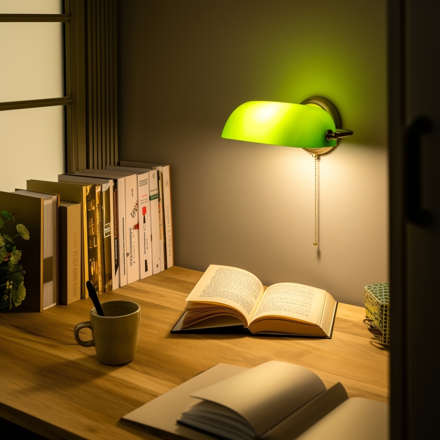 Brilagi - BANK OFFICE Wall Lamp 1xE27/60W/230V Brass/Green