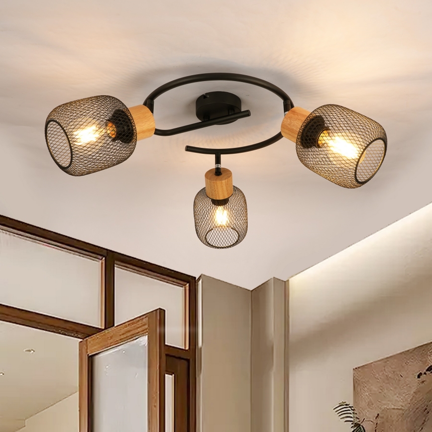 Brilagi - BASKLITE 3x E27 Spotlight, 15W/230V, Rubberwood/Black