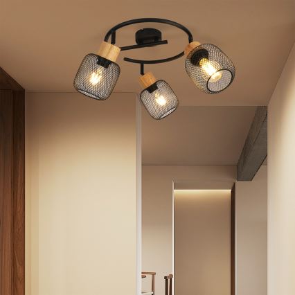 Brilagi - BASKLITE 3x E27 Spotlight, 15W/230V, Rubberwood/Black