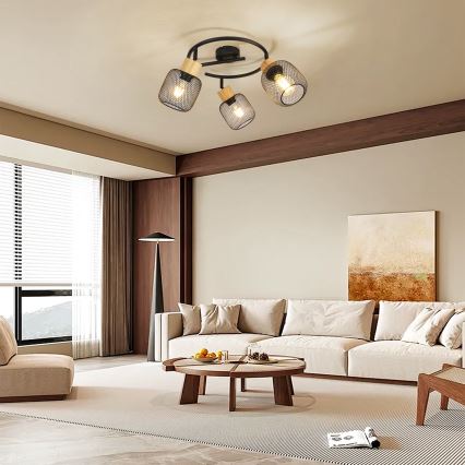 Brilagi - BASKLITE 3x E27 Spotlight, 15W/230V, Rubberwood/Black