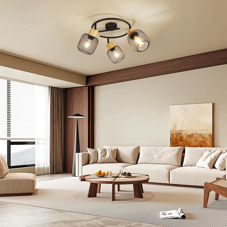 Brilagi - BASKLITE 3x E27 Spotlight, 15W/230V, Rubberwood/Black