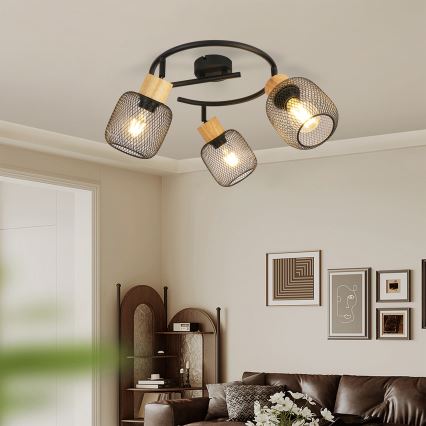 Brilagi - BASKLITE 3x E27 Spotlight, 15W/230V, Rubberwood/Black