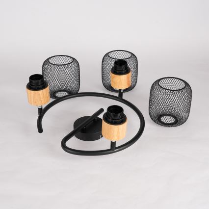 Brilagi - BASKLITE 3x E27 Spotlight, 15W/230V, Rubberwood/Black