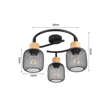 Brilagi - BASKLITE 3x E27 Spotlight, 15W/230V, Rubberwood/Black