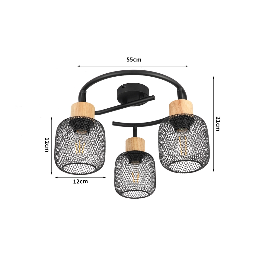 Brilagi - BASKLITE 3x E27 Spotlight, 15W/230V, Rubberwood/Black