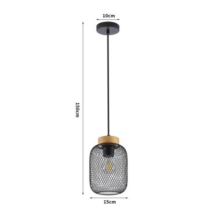 Brilagi - BASKLITE Cable-hung Pendant Light 1xE27/15W/230V Wood/Black