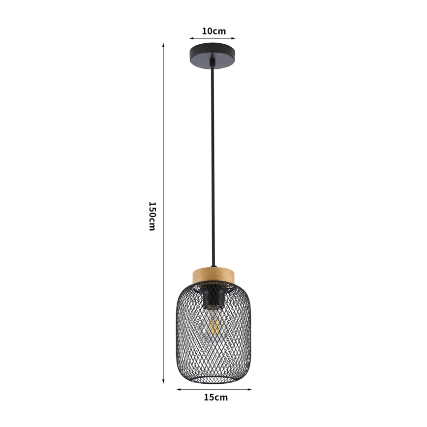 Brilagi - BASKLITE Cable-hung Pendant Light 1xE27/15W/230V Wood/Black