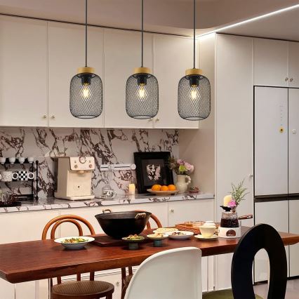 Brilagi - BASKLITE cable-hung pendant light 3xE27/15W/230V rubberwood/black