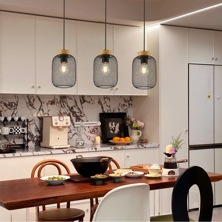 Brilagi - BASKLITE cable-hung pendant light 3xE27/15W/230V rubberwood/black