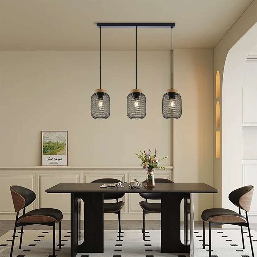 Brilagi - BASKLITE cable-hung pendant light 3xE27/15W/230V rubberwood/black
