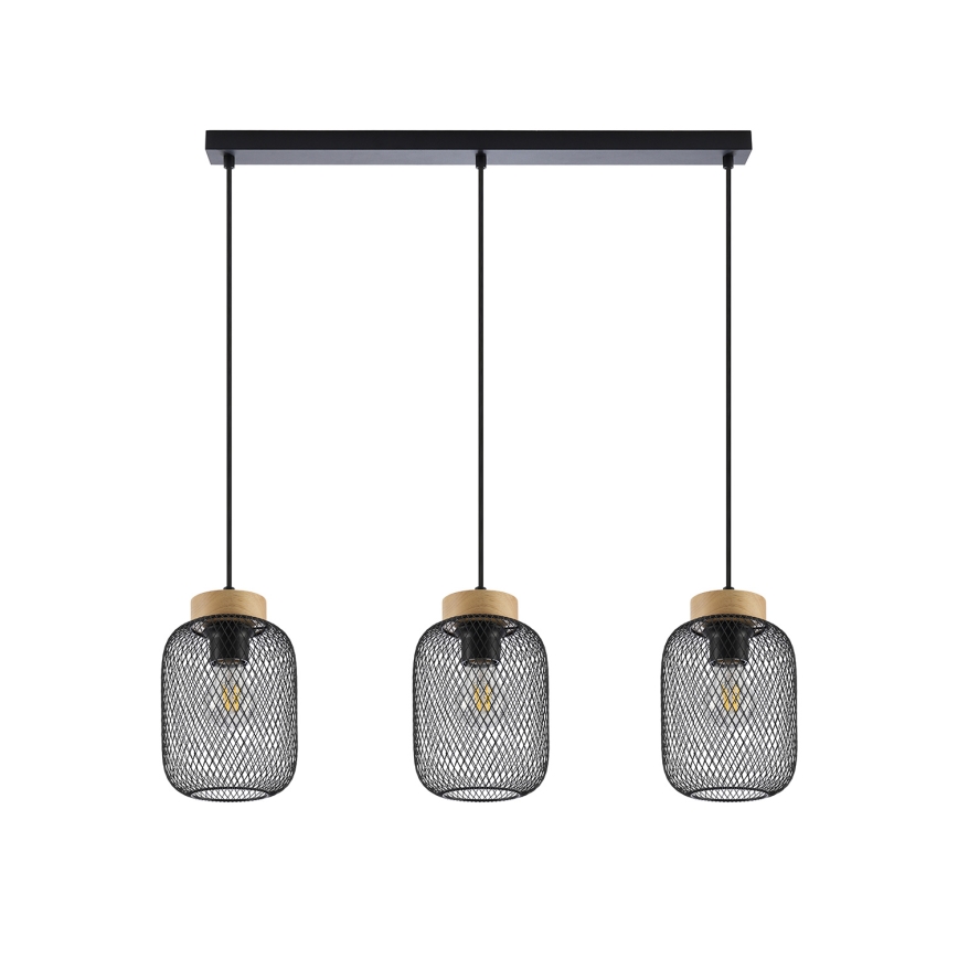 Brilagi - BASKLITE cable-hung pendant light 3xE27/15W/230V rubberwood/black
