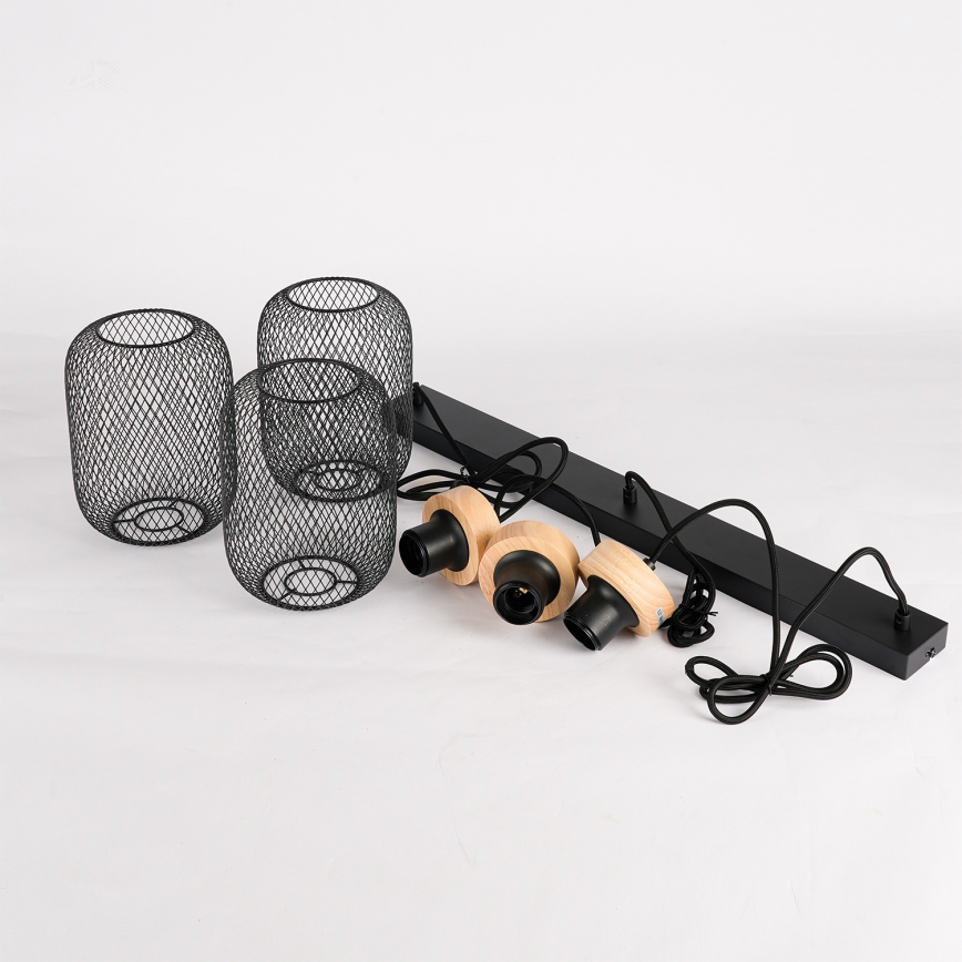 Brilagi - BASKLITE Cable Pendant 3xE27/15W/230V Wood/Black