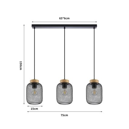 Brilagi - BASKLITE Cable Pendant 3xE27/15W/230V Wood/Black