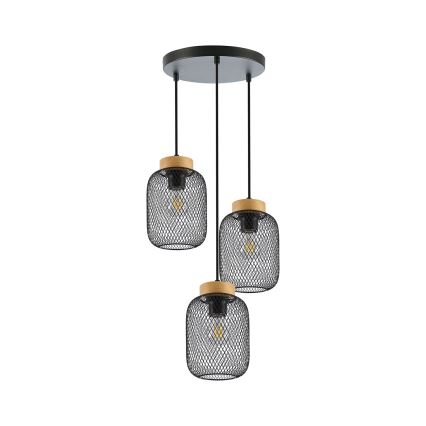 Brilagi - BASKLITE Cable-Suspended Pendant Light, 3× E27 (max. 15W), 230V, Wood/Black