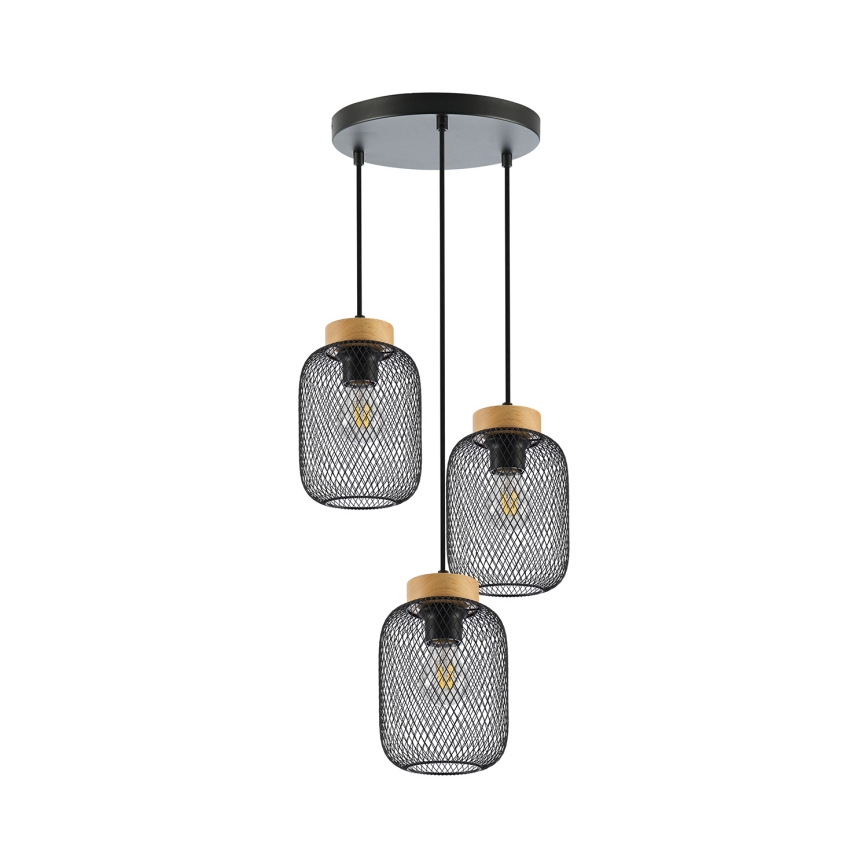 Brilagi - BASKLITE Cable-Suspended Pendant Light, 3× E27 (max. 15W), 230V, Wood/Black