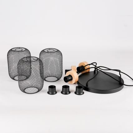 Brilagi - BASKLITE Cable-Suspended Pendant Light, 3× E27 (max. 15W), 230V, Wood/Black