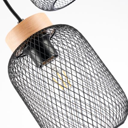 Brilagi - BASKLITE Cable-Suspended Pendant Light, 3× E27 (max. 15W), 230V, Wood/Black