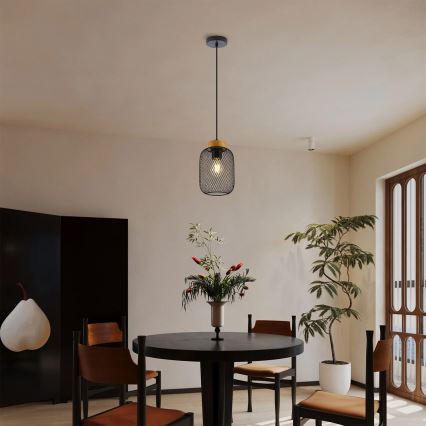 Brilagi - BASKLITE Pendant Light on Cord 1xE27/15W/230V Rubberwood/Black