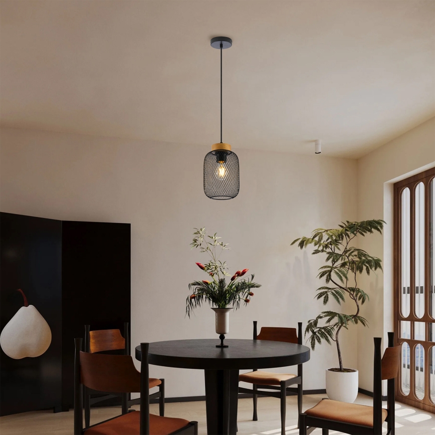 Brilagi - BASKLITE Pendant Light on Cord 1xE27/15W/230V Rubberwood/Black