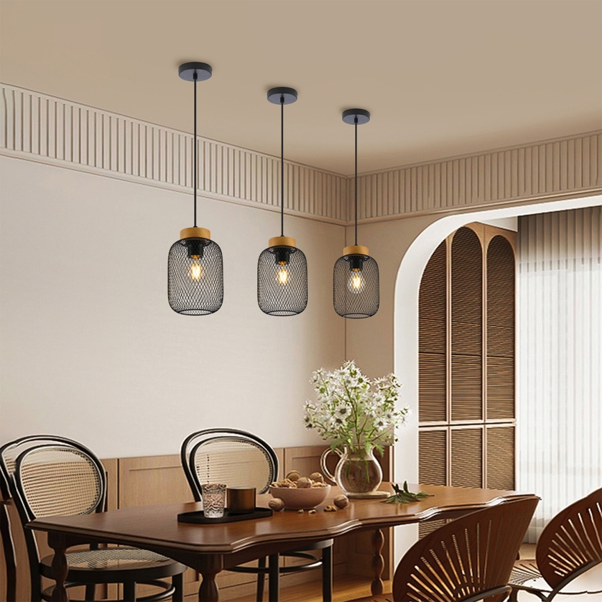 Brilagi - BASKLITE Pendant Light on Cord 1xE27/15W/230V Rubberwood/Black
