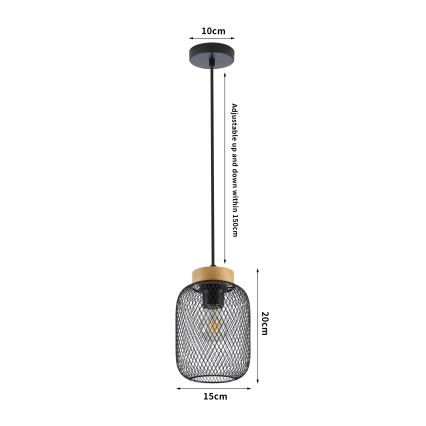 Brilagi - BASKLITE Pendant Light on Cord 1xE27/15W/230V Rubberwood/Black