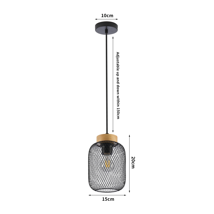 Brilagi - BASKLITE Pendant Light on Cord 1xE27/15W/230V Rubberwood/Black