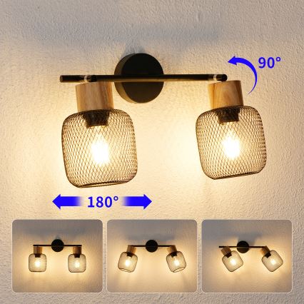 Brilagi - BASKLITE Spotlight 2xE27/15W/230V Rubberwood/Black