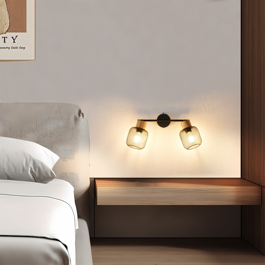 Brilagi - BASKLITE Spotlight 2xE27/15W/230V Rubberwood/Black