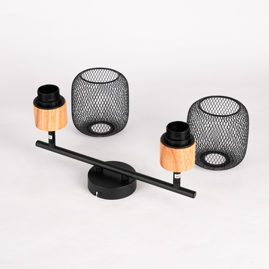 Brilagi - BASKLITE Spotlight 2xE27/15W/230V Rubberwood/Black