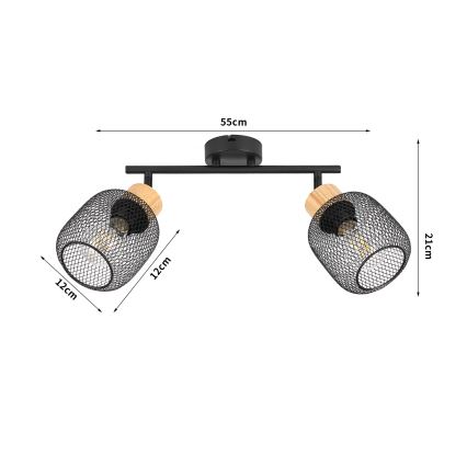 Brilagi - BASKLITE Spotlight 2xE27/15W/230V Rubberwood/Black