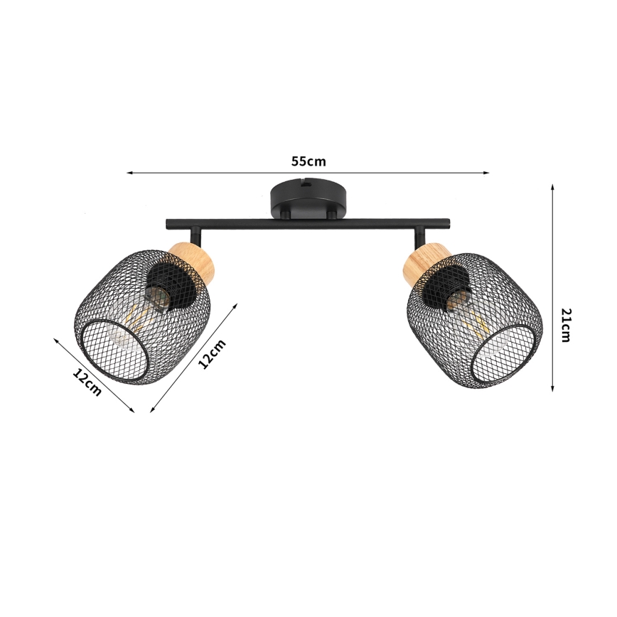 Brilagi - BASKLITE Spotlight 2xE27/15W/230V Rubberwood/Black