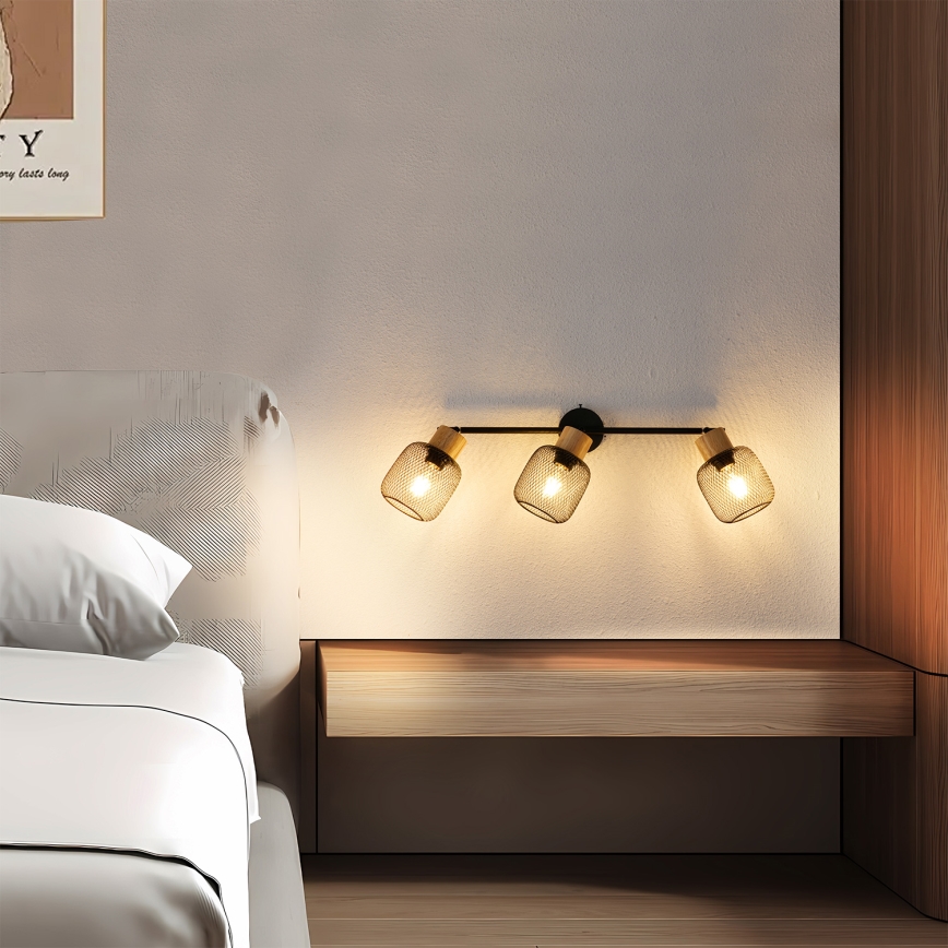 Brilagi - BASKLITE Spotlight 3xE27/15W/230V Rubberwood/Black