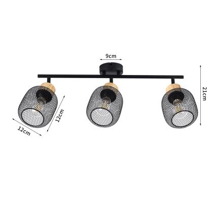 Brilagi - BASKLITE Spotlight 3xE27/15W/230V Rubberwood/Black