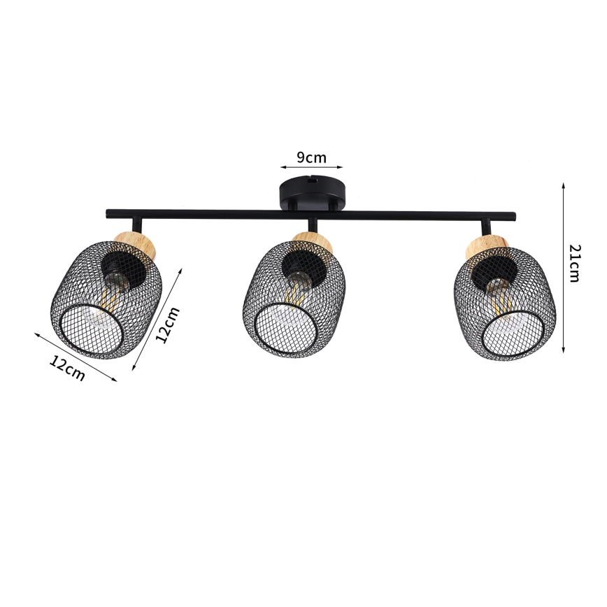 Brilagi - BASKLITE Spotlight 3xE27/15W/230V Rubberwood/Black