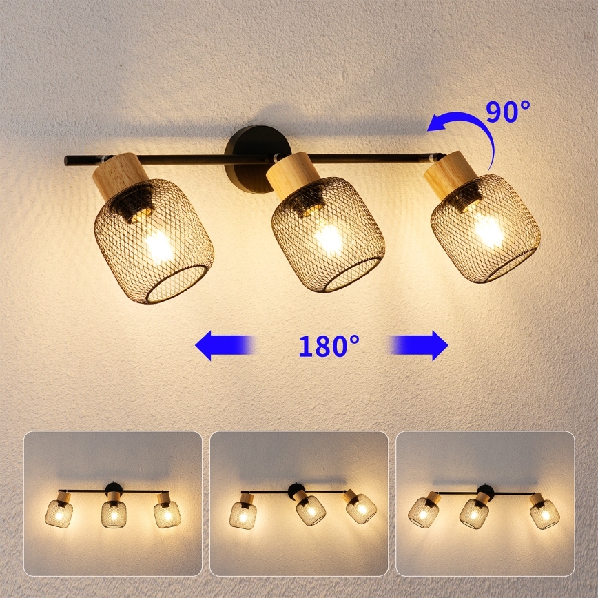 Brilagi - BASKLITE Spotlight 3xE27/15W/230V wood/black