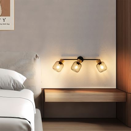 Brilagi - BASKLITE Spotlight 3xE27/15W/230V wood/black