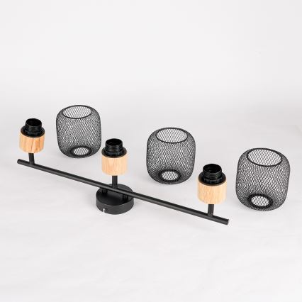 Brilagi - BASKLITE Spotlight 3xE27/15W/230V wood/black