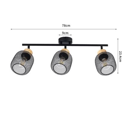 Brilagi - BASKLITE Spotlight 3xE27/15W/230V wood/black